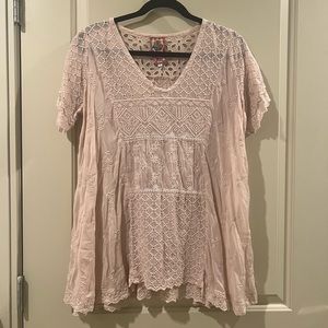 Johnny Was Pale Pink Embroidered Top